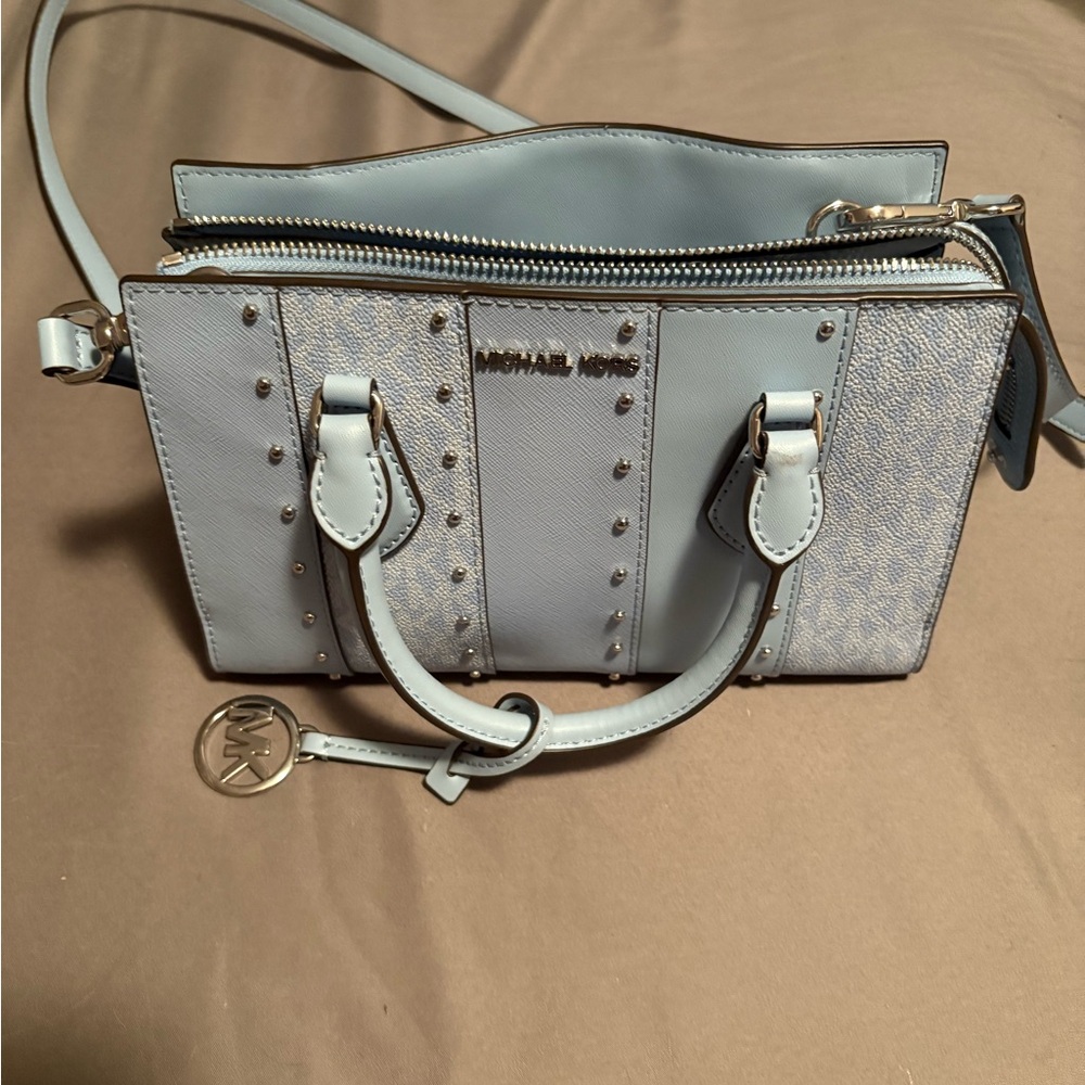 NWOT Michael Kors Sky Blue Studded Satchel